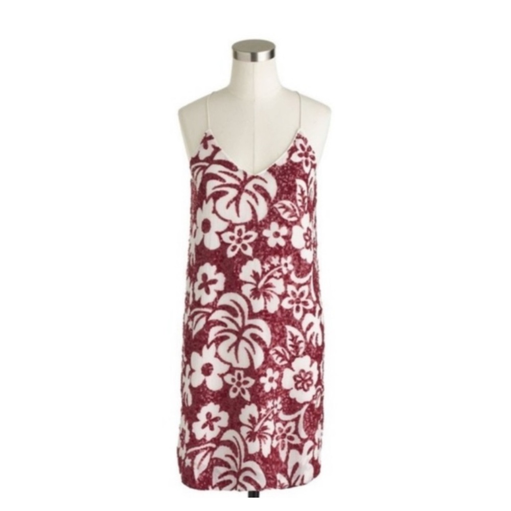 J Crew Collection red sequin tropical mini dress - size 2. M - Picture 3 of 9